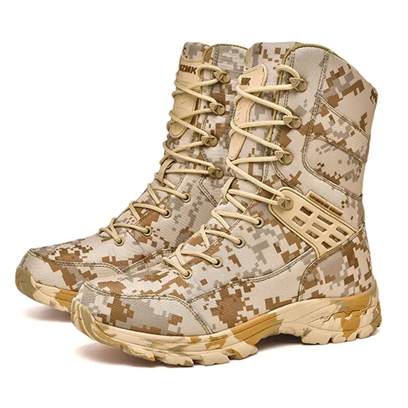 Men's High-Top Camouflage Combat Boots, Lightweight Nylon Tactical Work Shoes with Side Zipper, Cushioned Non-Slip Sole, Heavy Duty Style, Casual Adventure Men's Hiking Shoes, All-Terrain Men's Hiking Shoes