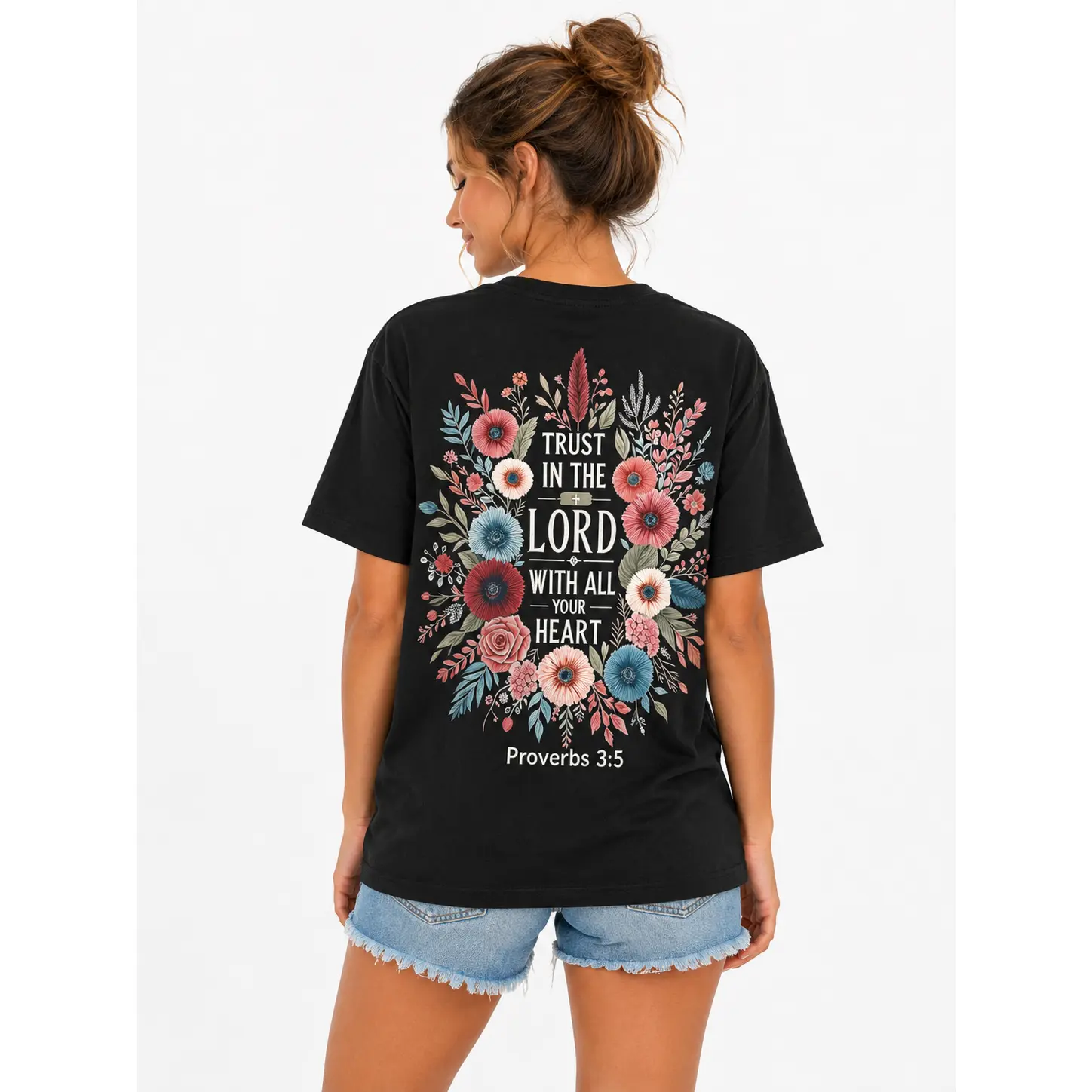 Faith In The Lord Themed T-Shirt, Religious Christian Gift, Sunday Church T-Shirt, Catholic Virgin Mary Themed T-Shirt For Women