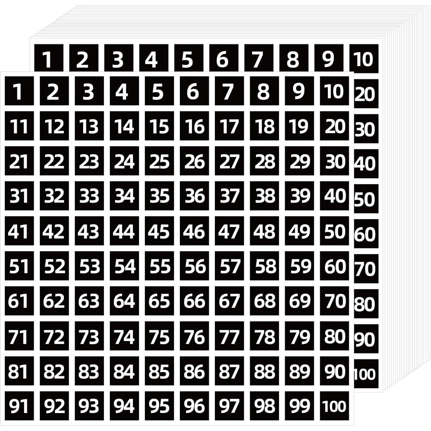 Pre-Printed 1-100 Consecutive Number Sequence Square Stickers (0.4in, 3000 Pieces, Adhesive Back) for Furniture Inventory, Storage Organization, Toolbox Labeling (Black)