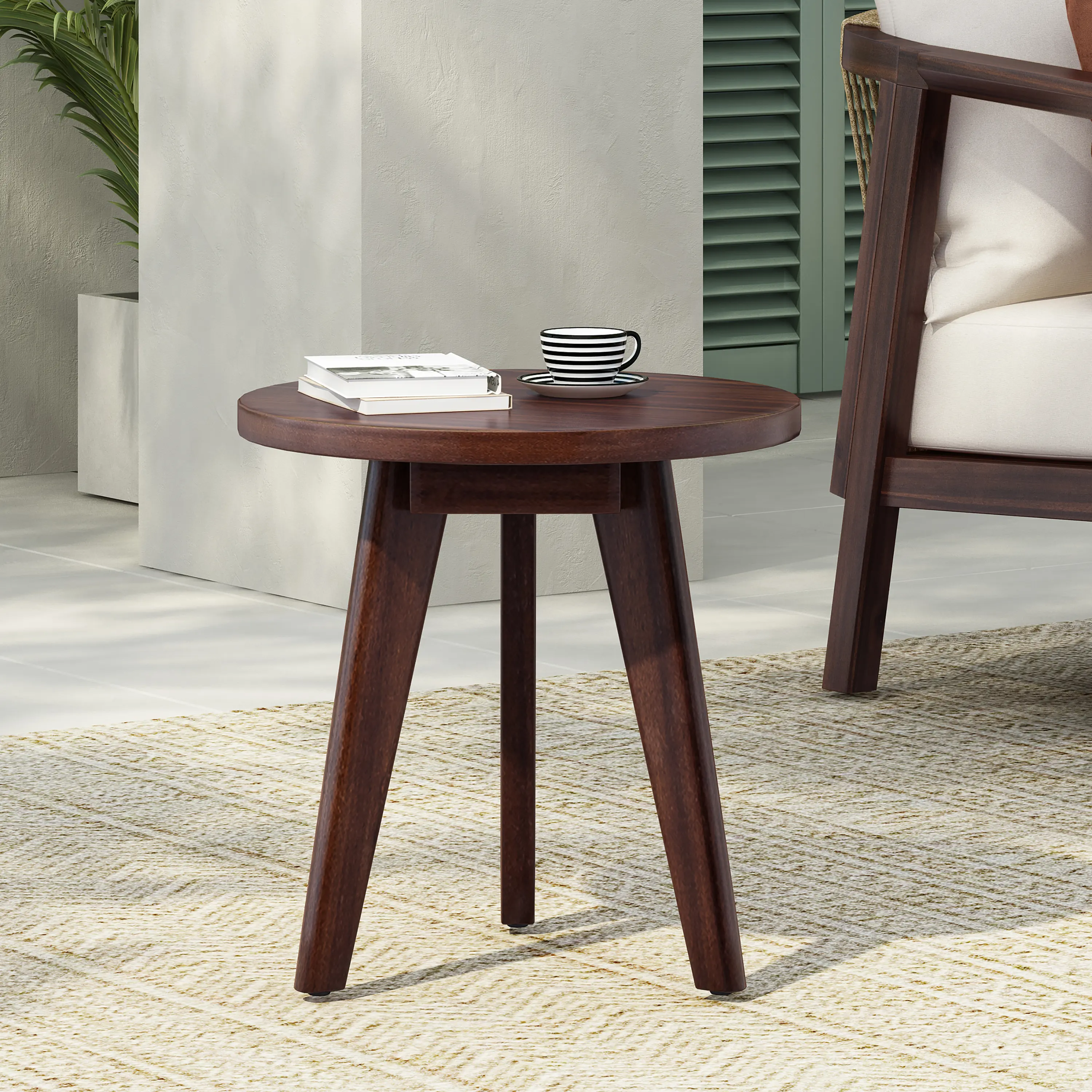 ARCH Marina Side Table 15.75" Round End Table Solid Acacia Wood Dark Brown Nightstand Accent Table for Living Room Bedroom Small Space Modern Mid-Century Modern Furniture, Dark Brown Color Options, Solid Wood Material, Product Dimensions: 15.75 W x