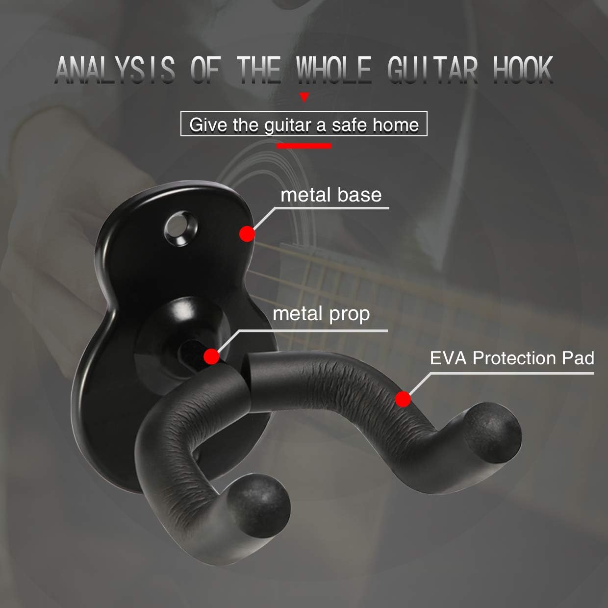 Guitar Wall Hangers, 4 Pack Wall Mount Stands Holders Hooks -  and Studio Keeper