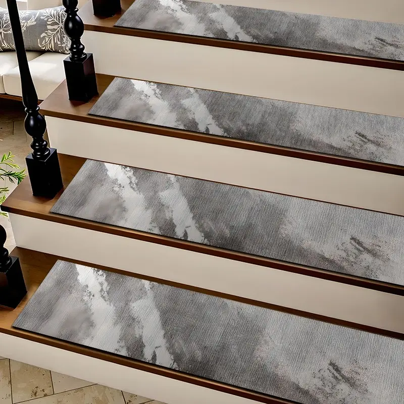 6/8/15 Piece Set Diatom Mud Stair Treads, Super Absorbent Non Slip Carpet Mats for Wood Steps, Quick Drying Moisture Wicking Stair Runners,Minimalist Grey Ink Wash Abstract Marble Anti Slip Washable Rugs for Dogs Kids Elderly