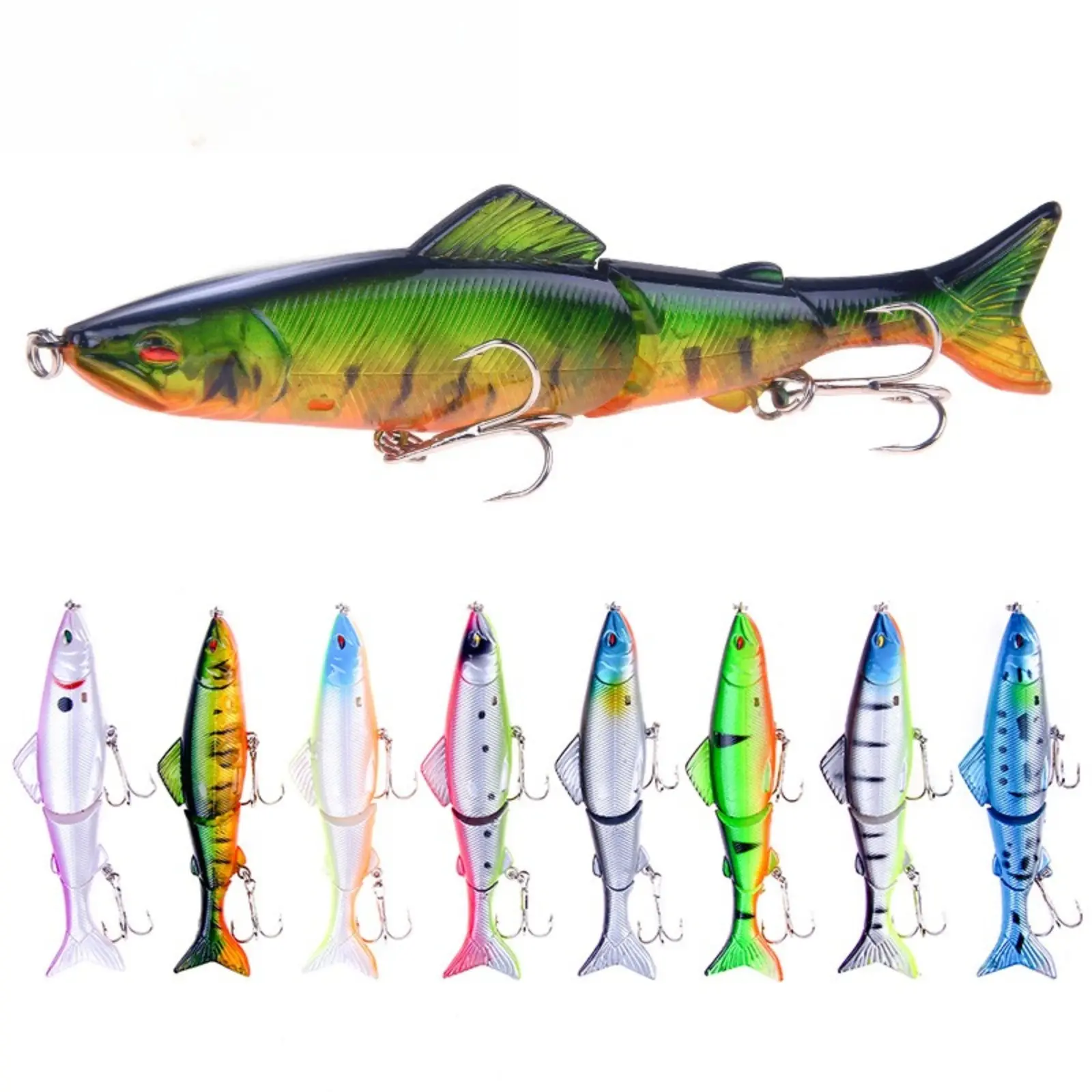 Segmented Joint Swimbait Fishing Lure - 2-Jointed, 8 Colors, Lifelike Print Hard Body with Double Hooks for Freshwater Fishing, Bass Pike Trout Angling in Lake River Saltwater, Eight Colors
