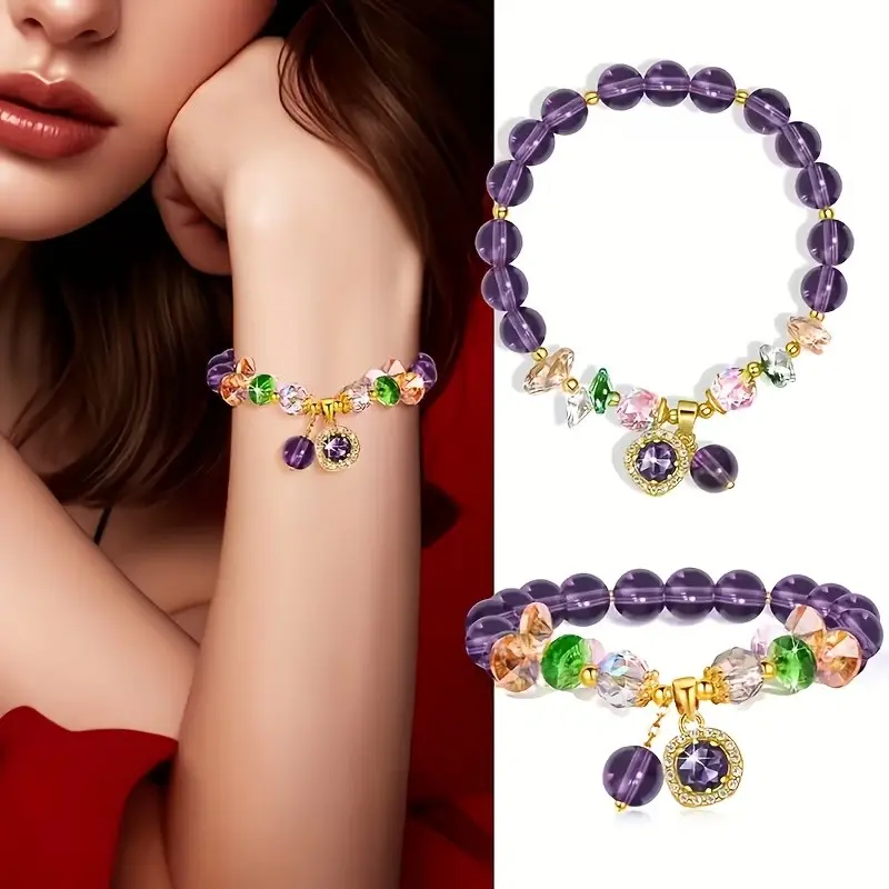 Healing Crystal Natural Bracelet with Cube Decoration, Anxiety Relief Jewelry, Fashionable and Gold Tone Accessories, Energy Healing Bracelet, Crystal Bracelets