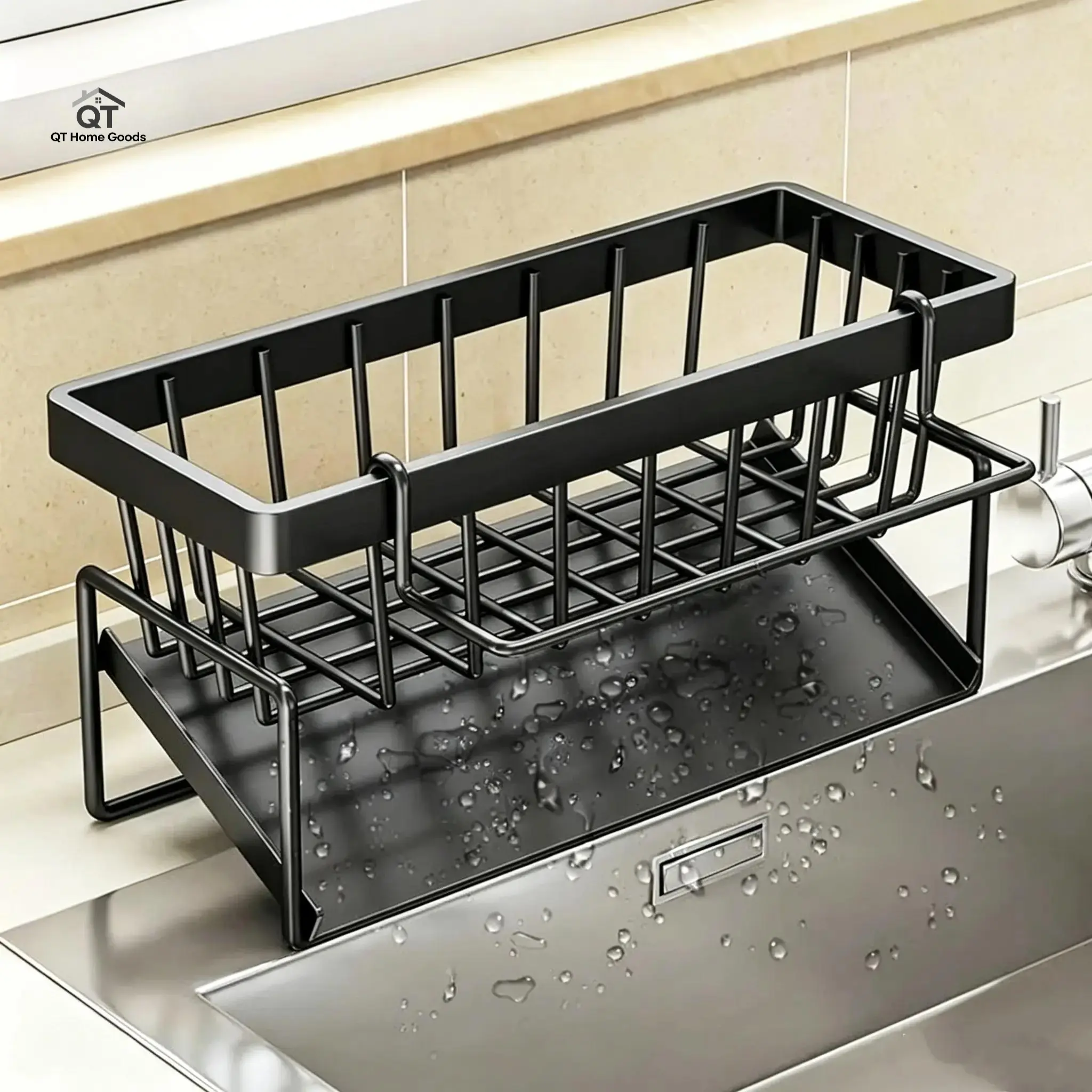 Kitchen storage rack, kitchen sink draining rack, stainless steel metal sponge drying rack, multi-functional durable storage rack, rust-proof organizer, must-have household item, decorations, countertop towels, storage rack, kitchen utensils.