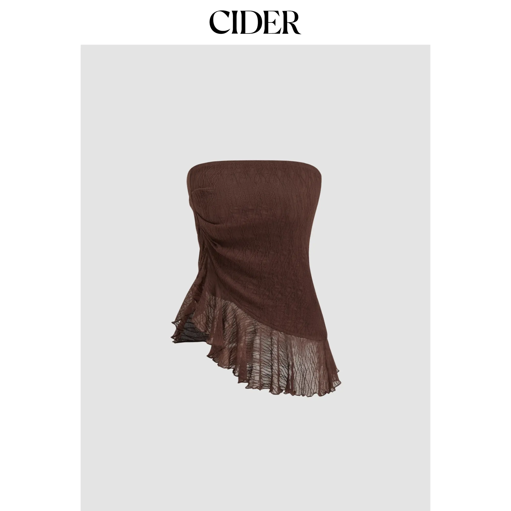 Cider Mesh Texture Drawstring Ruffle Bandeau Top