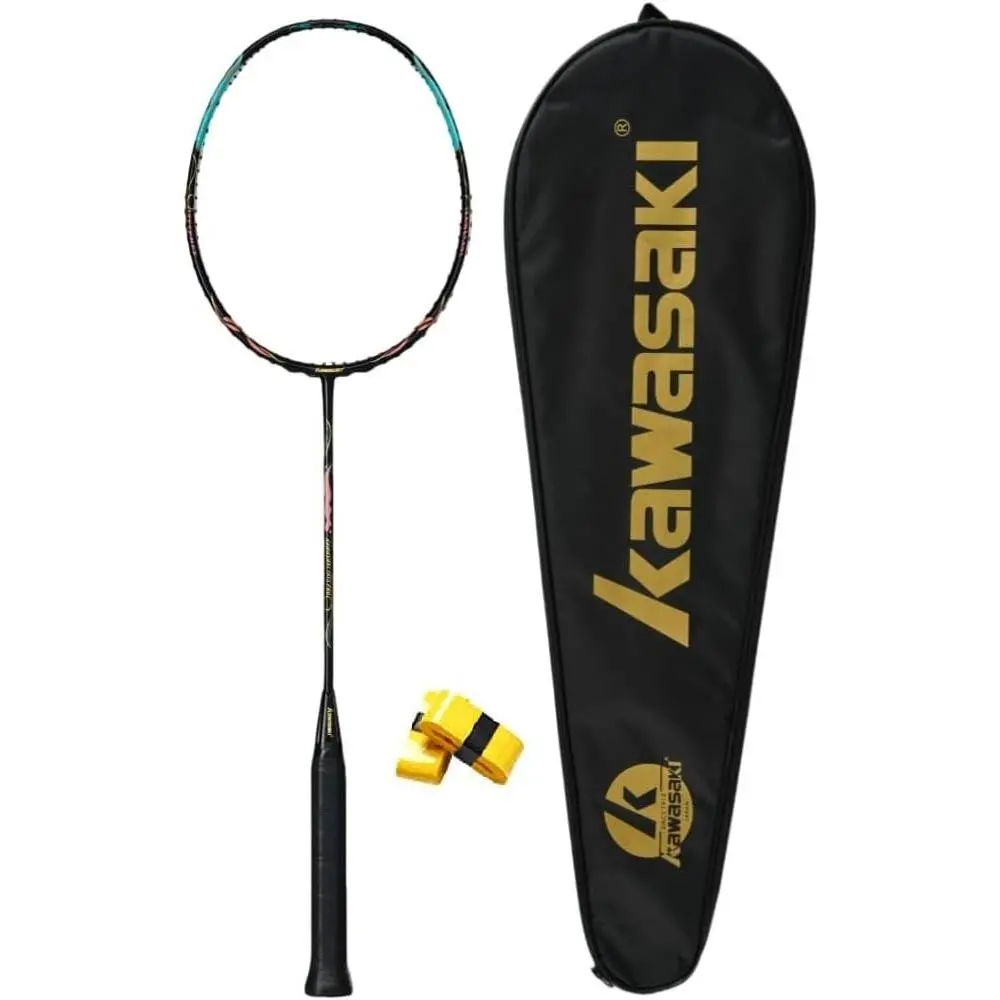 Professional 5U Ultra-Light Carbon Fiber High Tension Badminton Racket Set (Strung) with 2 Handgrips & 1 Bag - 1915 Pro Black