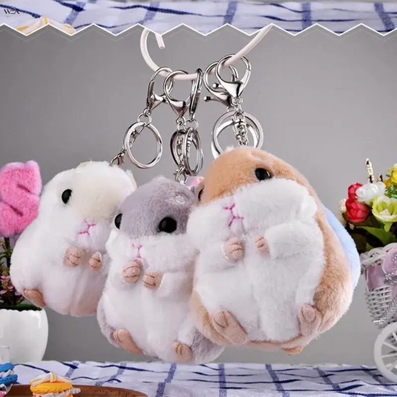 Fluffy Plush Hamster Shape Keychain, Kawaii Charm, 5-Color All Seasons Kids' Accessory, Small Stuffed Animal Pendant, Bag/Car Key Ring Gift, Mini Stuffed