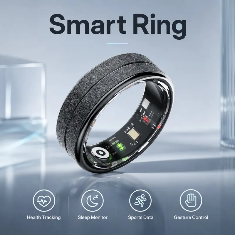 Smart Health Ring for Men Women, Lightweight Sleep & Activity Tracker, Heart Rate and Blood Oxygen Monitoring, Gesture Camera Control, 5ATM Waterproof, Bluetooth 5.4, Magnetic Charging