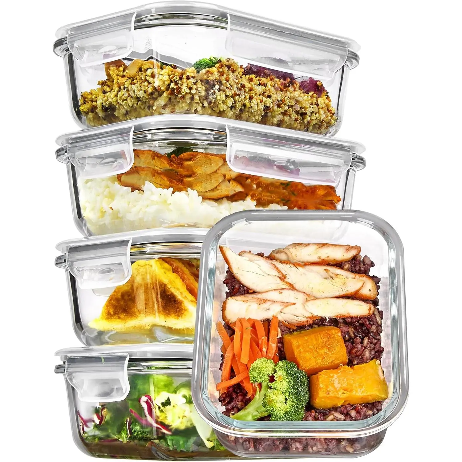 5Pack 22oz Glass Storage Containers with Lids, Grey