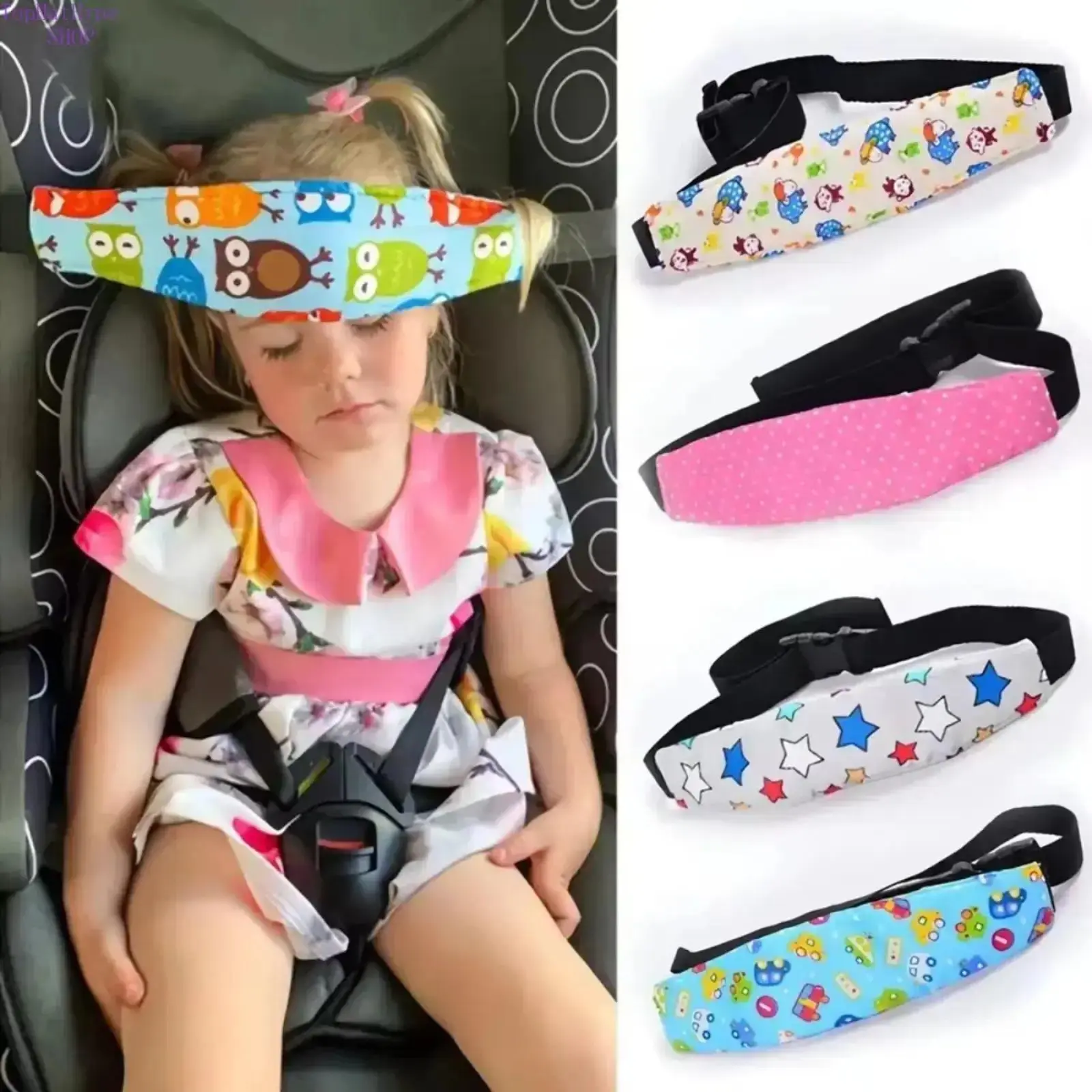 Adjustable Kids Car Seat Head Support – Cartoon Cotton Strap for Comfortable Travel Sleeping