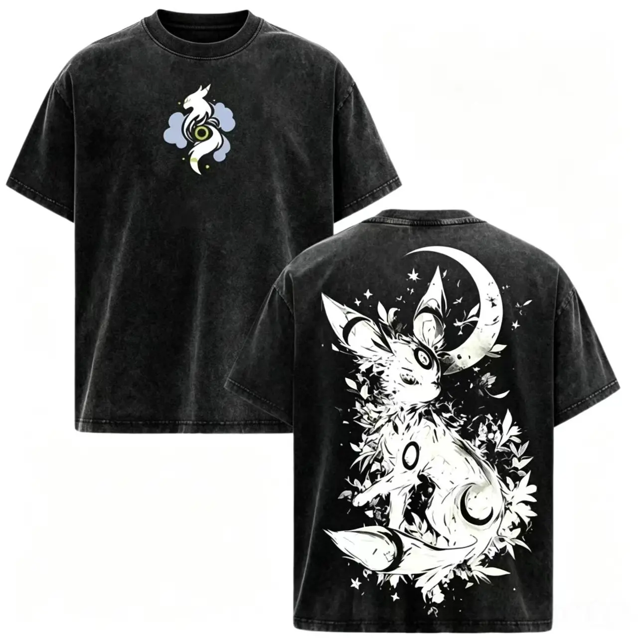Vintage Umbreon Anime Graphic T-Shirt |   Oversized Heavy Cotton Acid Washed Streetwear Top |   Unisex Retro Pocket Monsters Tee