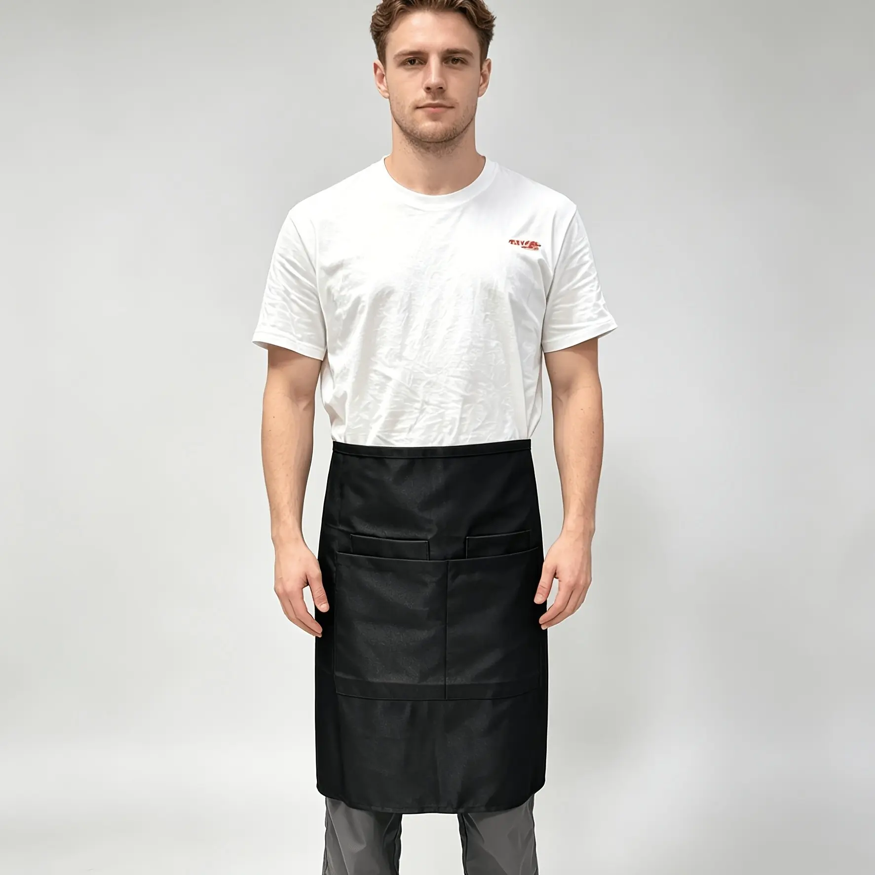 4 Pockets Sleeveless Half Waist Bib Apron, Short Design, Polyester Cotton, Comfortable Kitchen Apron, One Size Fits All