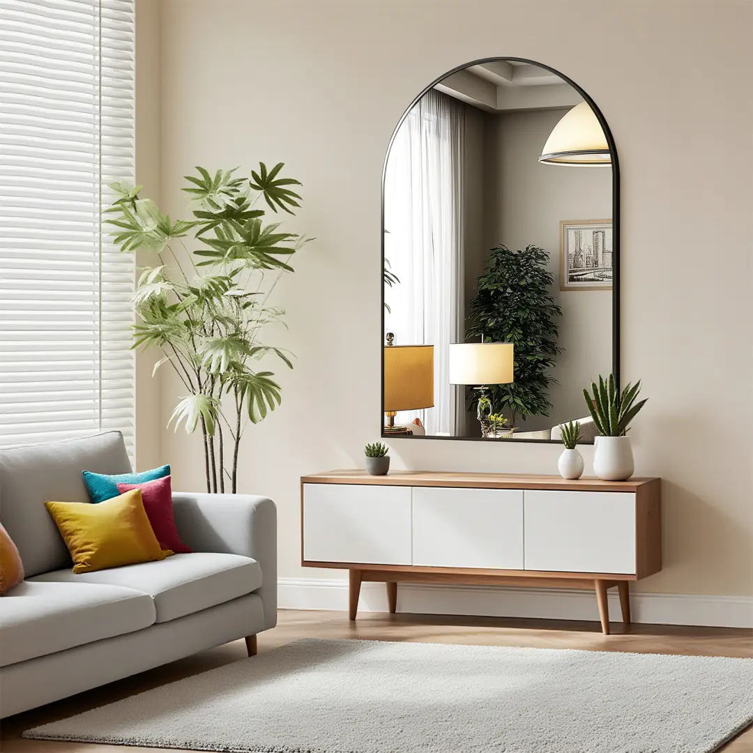 Elegant Rectangle Arched Safety Glass Bathroom Wall Mirror - Black or Gold Metal Frame Vanity Mirror, 30x20/36x24/38x26 in, Sharp Reflection Decor for Bedroom, Entryway, Border