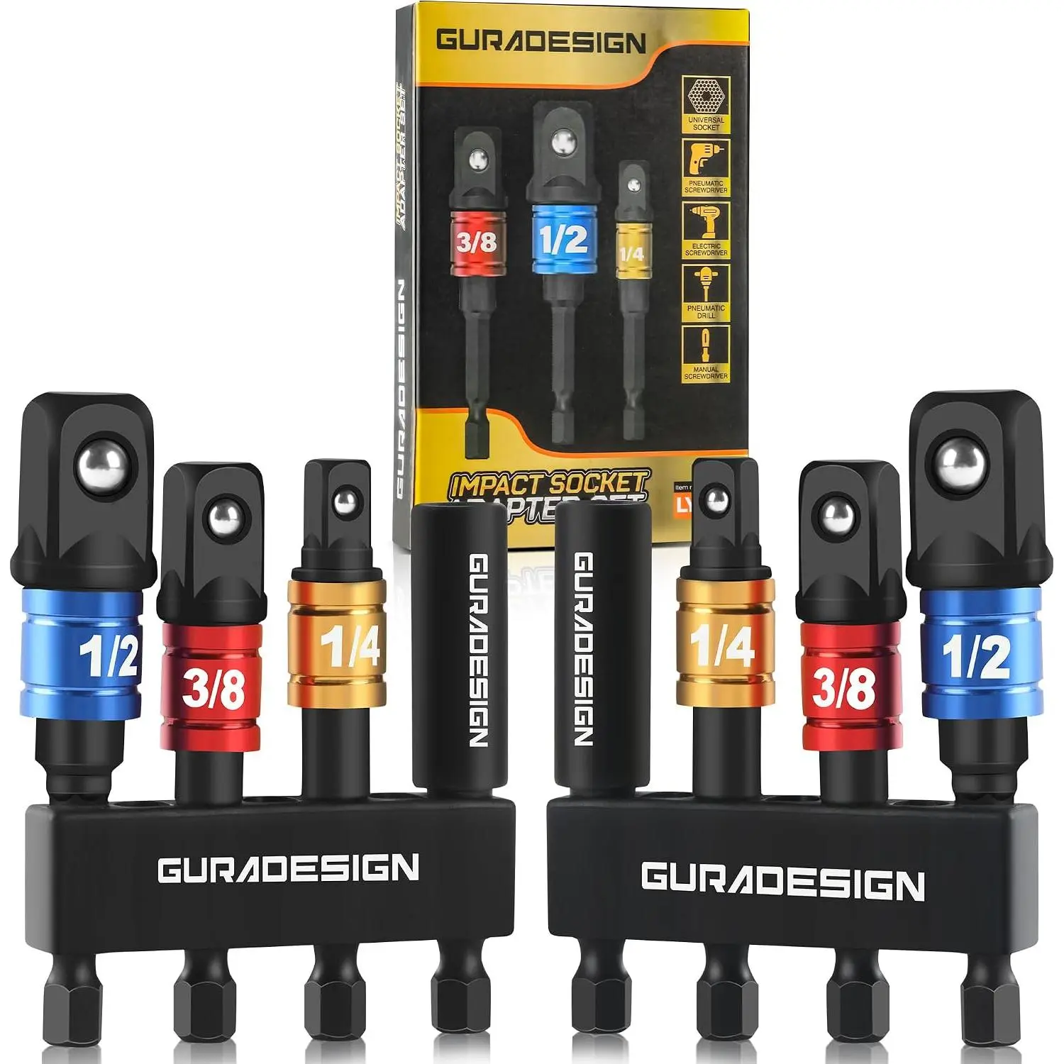8-  Socket Adapter Set for Drill, 1/4" 3/8" 1/2" Hex Shank  Driver Socket Adapter, Socket to Drill Adapter