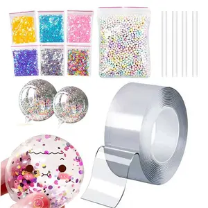 12PCS DIY Bubble Making Kit, Includes Nano Tape, Colorful Sequins, Foam Balls, Straws, Washable DIY Squishy Ball Maker for Arts and Craft DIY material kit