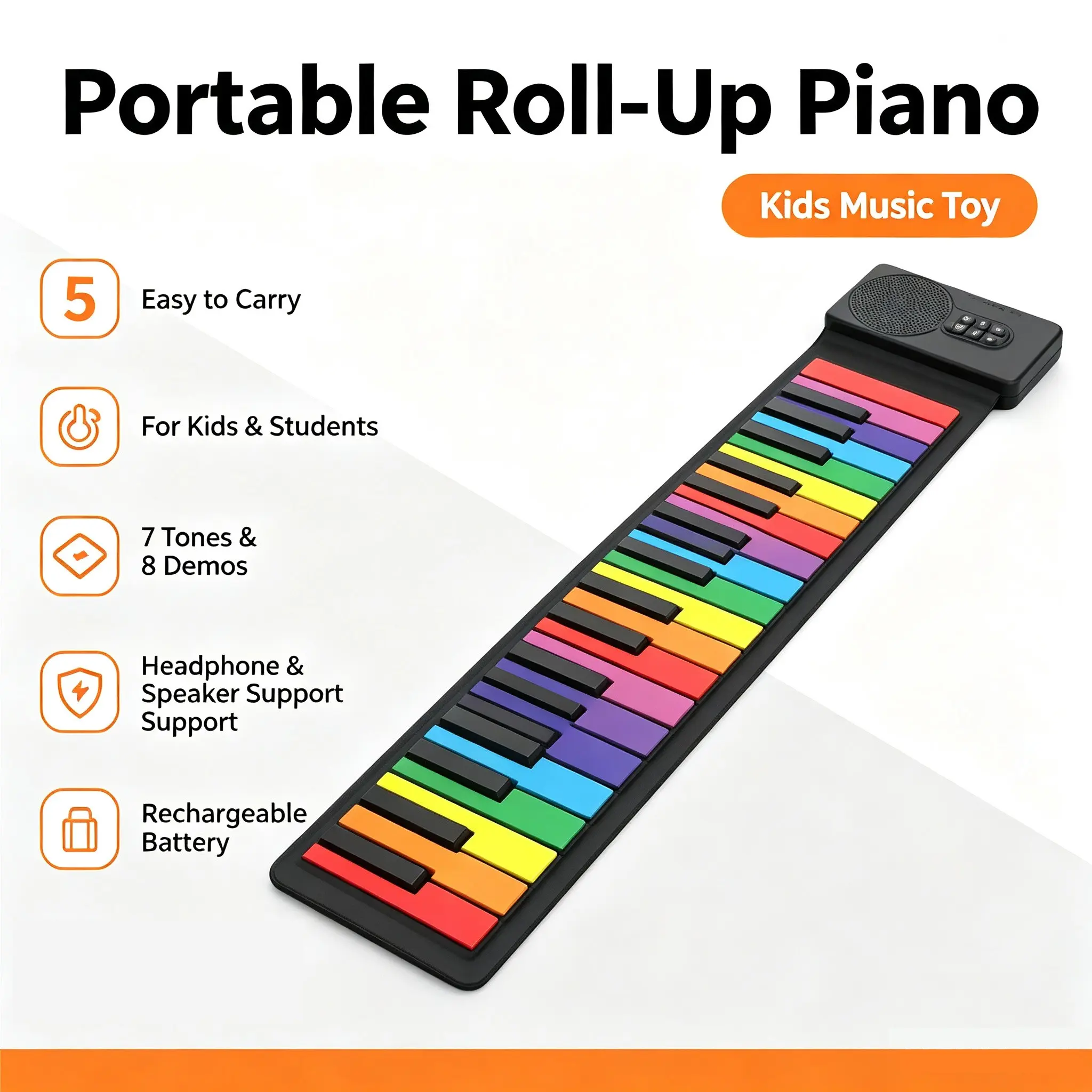 Portable 49-Key Keyboard Piano, Colorful Silicone with Speaker, USB Electronic Keyboard, Foldable Piano for Beginners and Travel Musicians