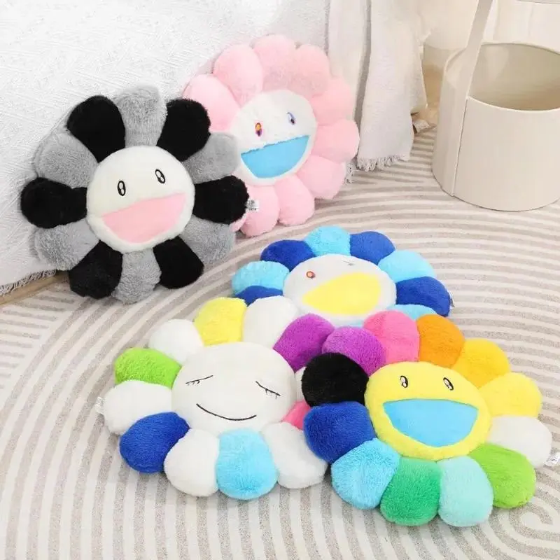 Unisex 40/60 cm Super Soft Aesthetic Sunflower Cushioned Plush Cushion, Cute Flower Design Rainbow Floral Decorative Pillow for Office Chair Back (Home Supplies, Party Gifts), With Cushion