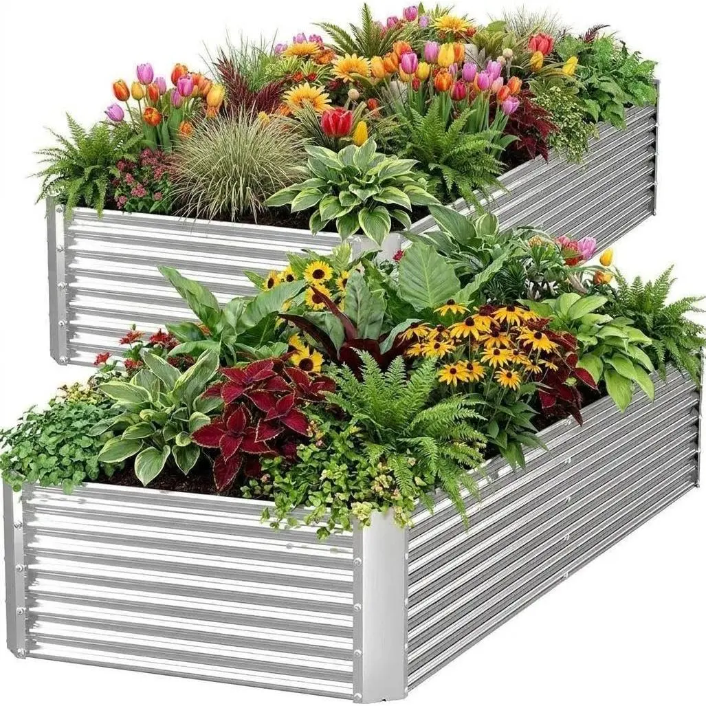 Garvee 2 Pack Galvanized Metal Raised Garden Bed Kit, Large 4x2x1FT Rectangular Outdoor Planters for Vegetables, Flowers, and Herbs, Durable Deep Root Box for Gardening, Silver Finish