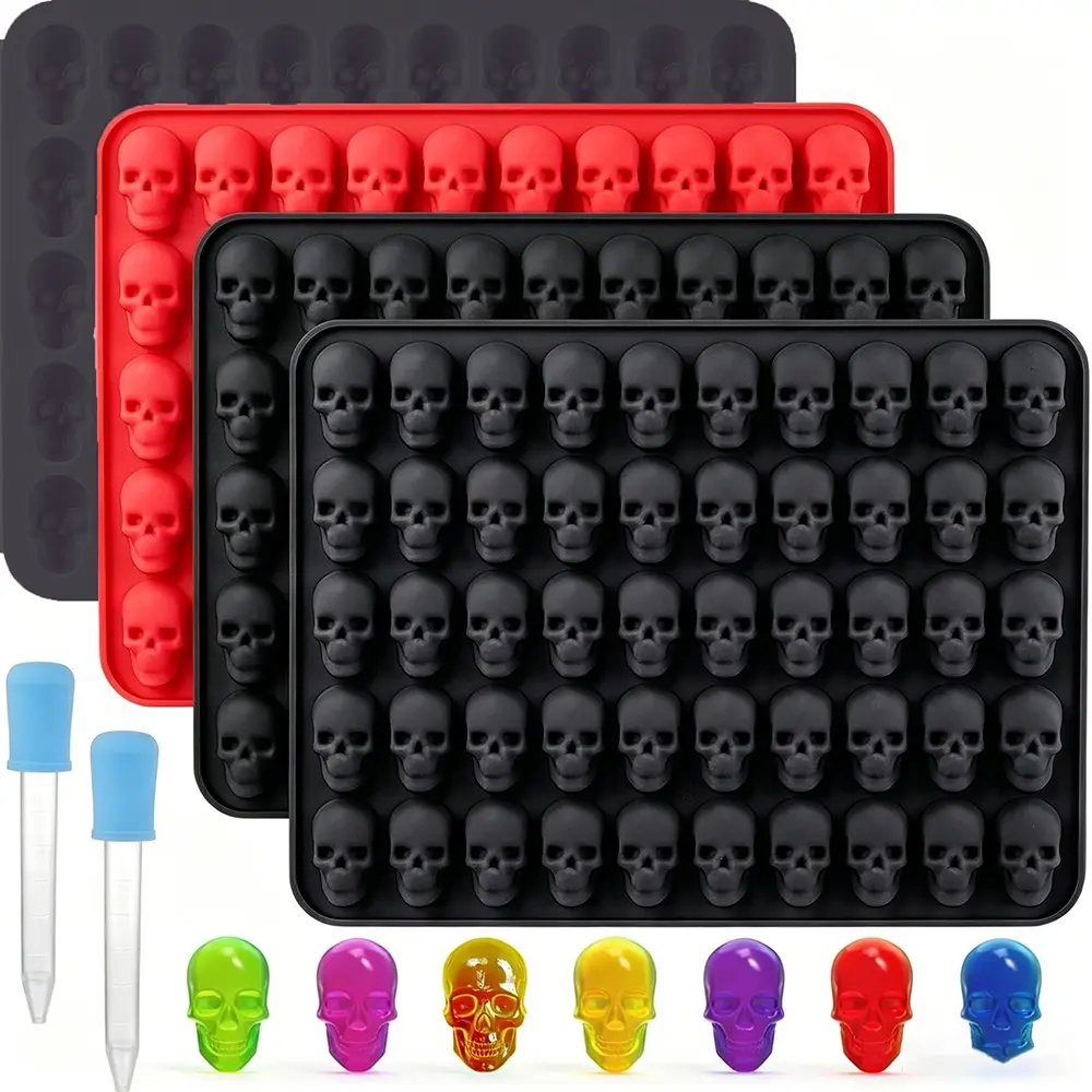 4pcs Skull Silicone Candy Molds, Creative High-Temperature Resistant Chocolate Molds, DIY Sugar Cookies, Cakes, Pudding, Festival Decorations, Silicone Baking Molds
