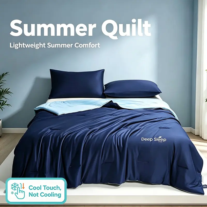 Deep Sleep Dual Sided Cool Feel Summer Comforter, Wrinkle-Resistant Lightweight Cover, Breathable Thin Bed Blanket for Warm Weather Rest