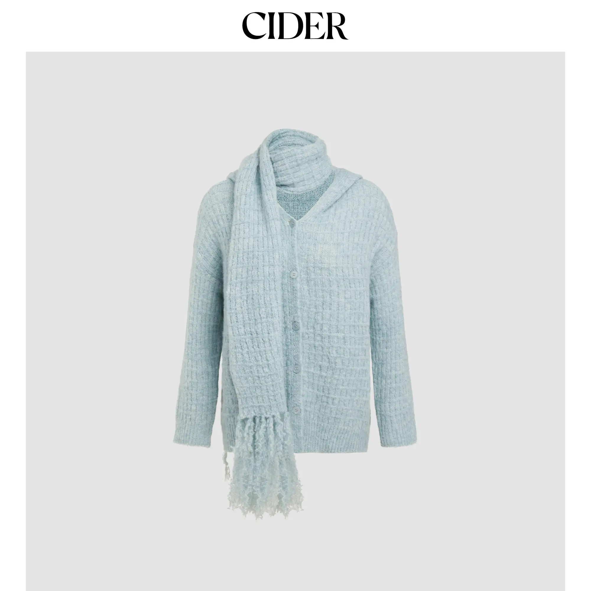 Cider [size 2-10] Wool-blend Hooded Button Cardigan With Scarf