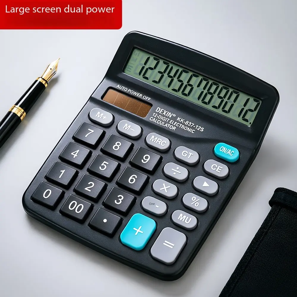 Solar Powered Dual Power Calculator, 12-Digit Large Display, Accounting Computer, Ideal for Financial Calculations, Durable Design