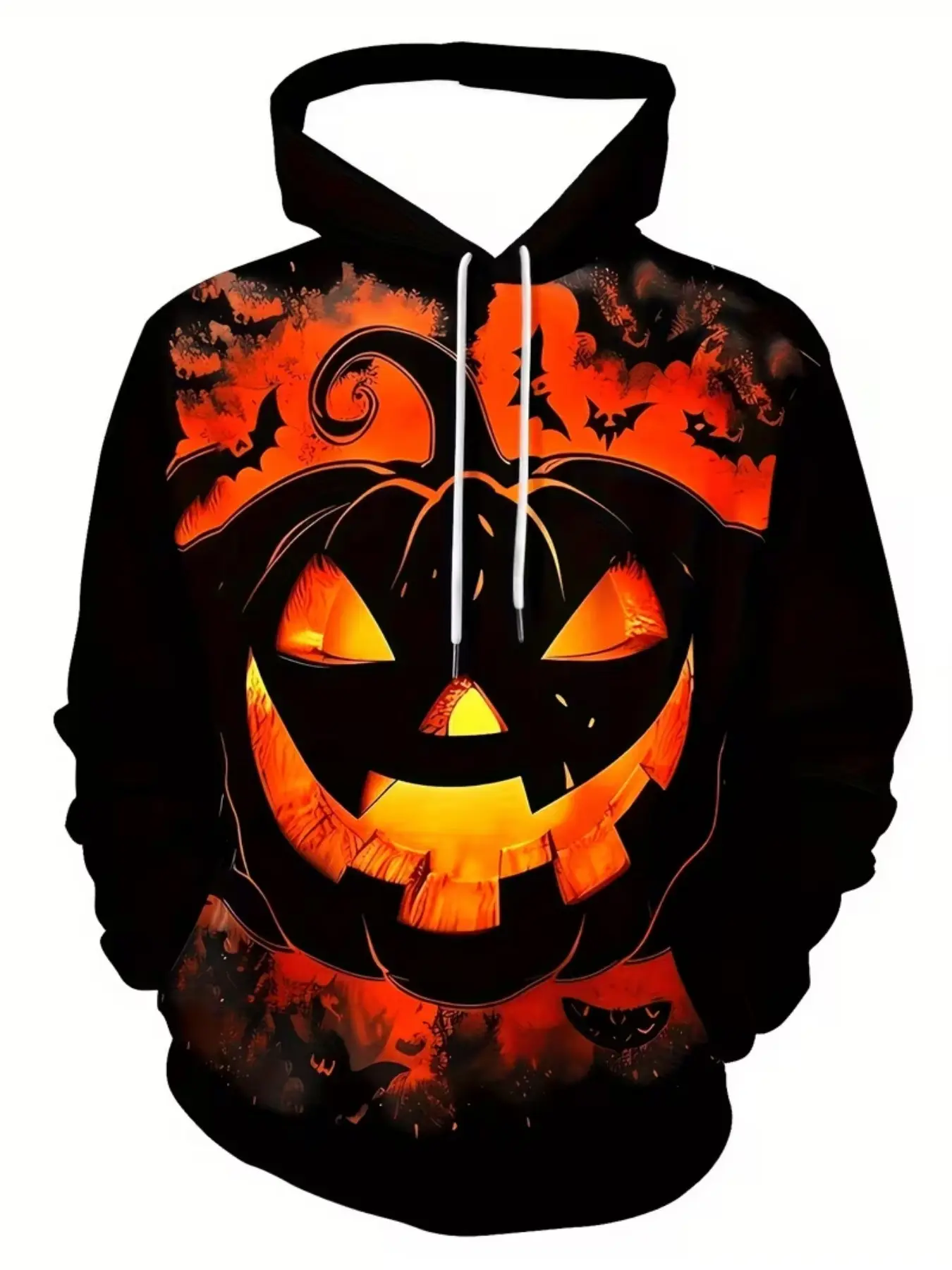 Men's 3D Long Sleeve Hoodie, Halloween Pumpkin Print, Casual Fitted Sweatshirt, Drawstring Pocket, All Seasons Fashion Top