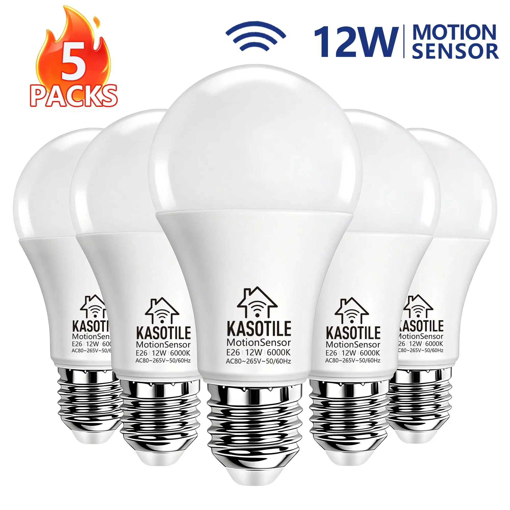 Kasotile Smart Radar Motion Sensor LED Bulb 12w Light, Auto Trigger E26 Base, Ideal for Entryway, Porch, Basement Lighting