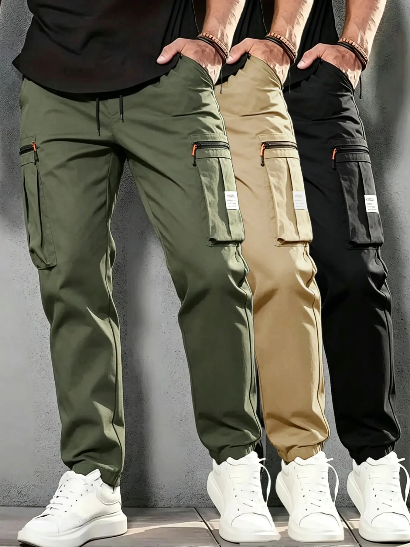 Men's Multi-Pocket Work Pants, Loose Fit, Casual Style, Ankle-Length, Ideal for Beach, Daily Wear, Outdoor Activities, Street Fashion