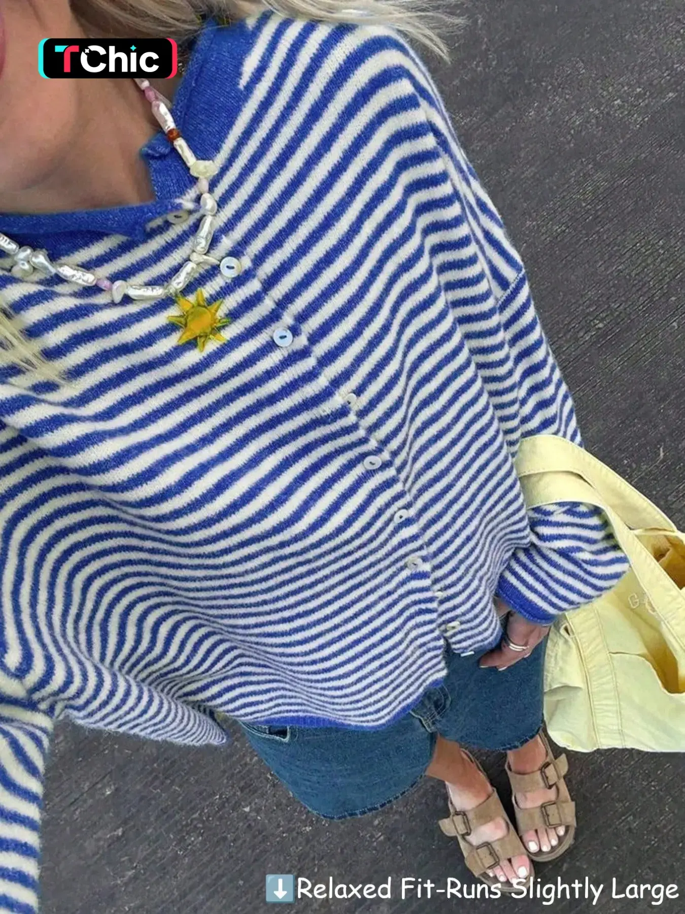 Women's Striped Knitted Sweater Cardigan, Casual Long Sleeve Knitwear for Fall & Winter, Fashion Women's Knit Clothing for Daily Wear
