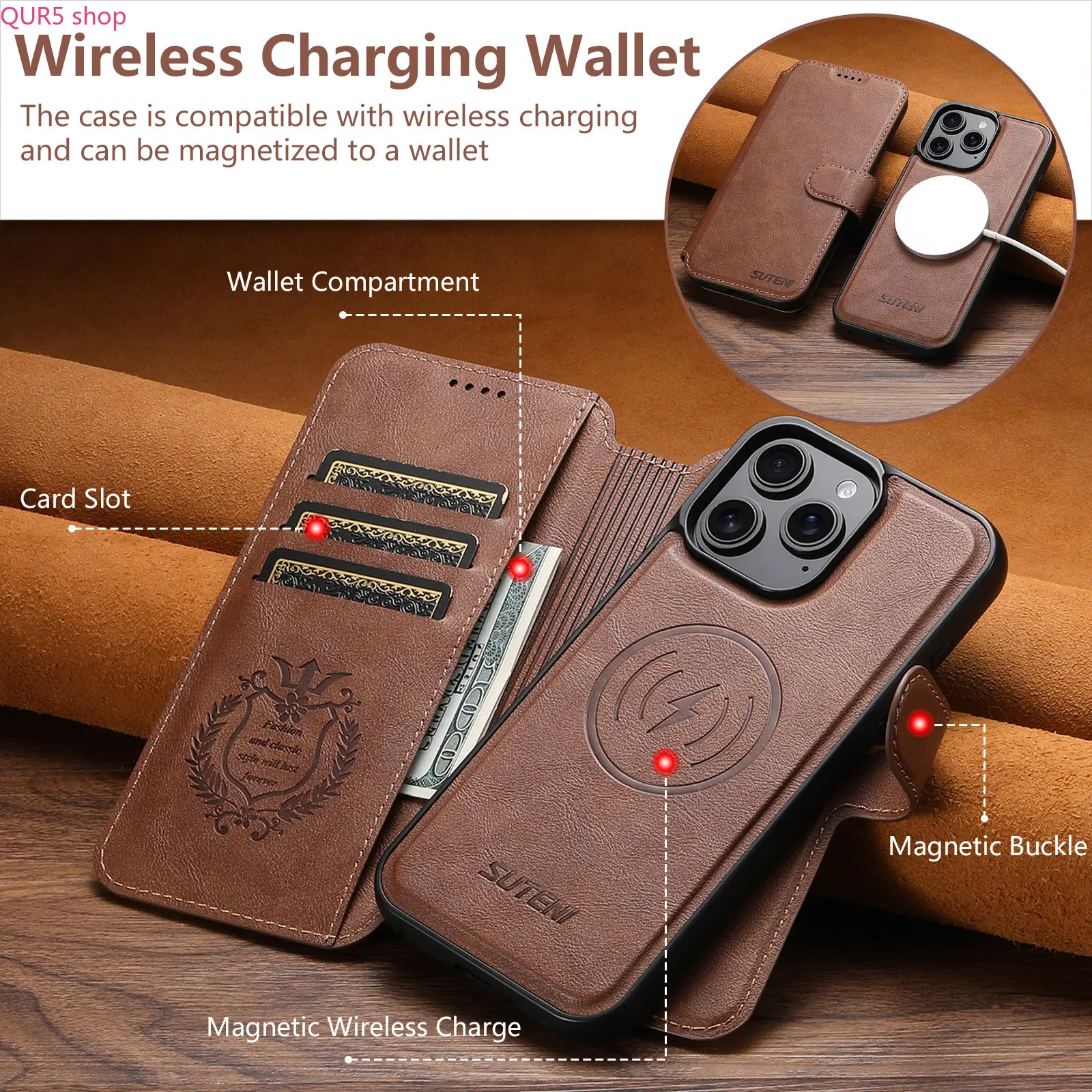 Magnetic 2-in-1 Flip Leather Wallet Case For iPhone 17 Pro Max, Built-In Card Slots & Kickstand, Compatible With MagSafe Wireless Charging, Shockproof Full Protective Folio Cover For Daily Travel