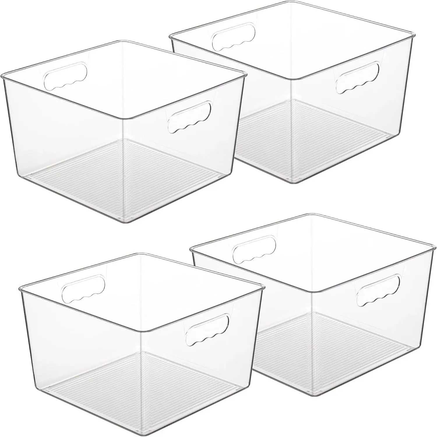 4 Pack Extra Large Clear Plastic Storage Bins,11x11 Cube Acrylic Organizer Square Containers with Handle for Pantry,Closet,LaundryRoom,Kitchen,Bathroom,UnderSink Organization