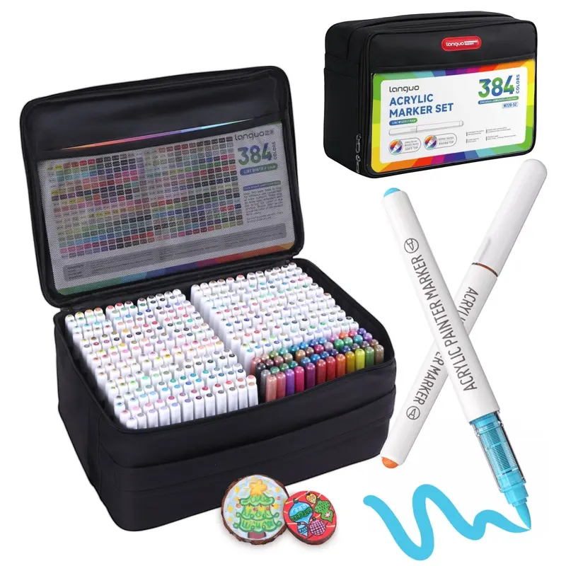 384 Colors Acrylic Paint Markers,Soft Brush Tip Vibrant Multi Surface Acrylic Paint Pens Set for Adult Artists, Brush Markers Set with Organizing Case Perfect for Fabric Glass Wood Crafts