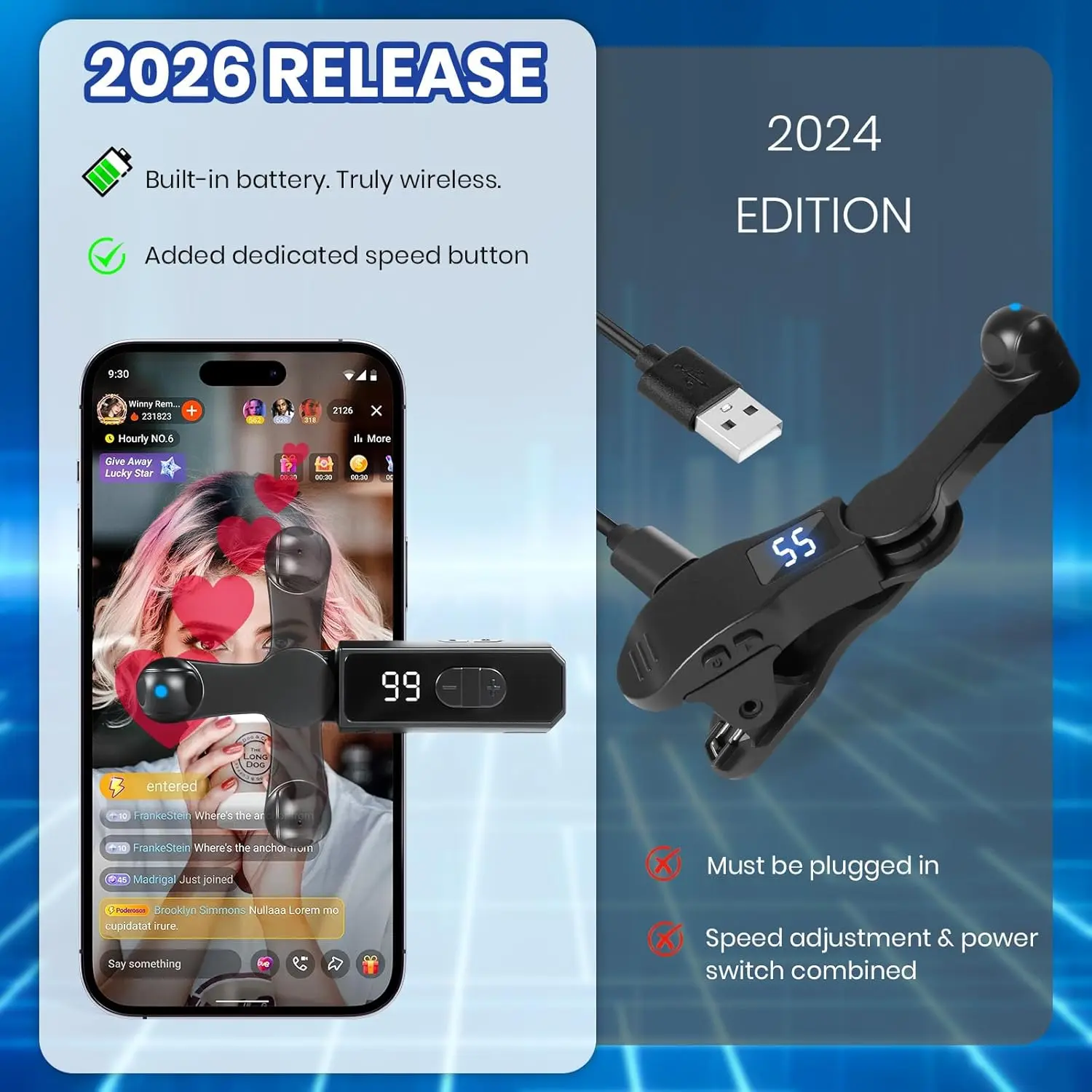 Auto Clicker Tapper for TikTok - Smart screen tapper with 107 Adjustable Speeds, Rechargeable Wireless auto clicker for iPhone, iPad & Android, Ideal for Live Stream Likes & Social Media Tasks (Black)