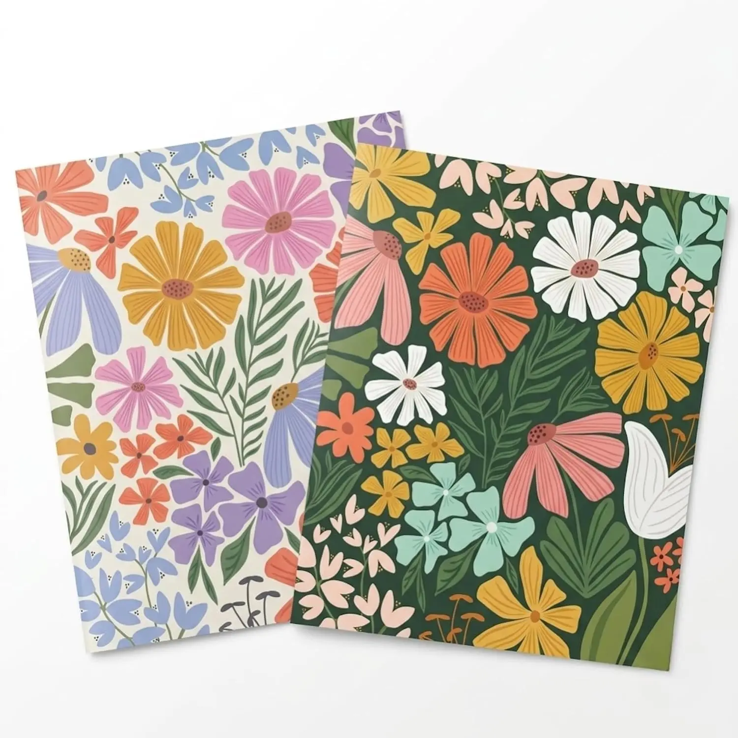 2 Pocket Folders Portfolios, 2 Designer Patterns Decorative Folders for Kids, Home, Office, School (Multicolor Flowers)