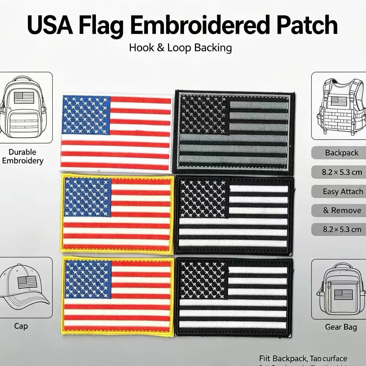American Flag Pattern Embroidery Patch - Fun Design - Hook-and-loop fastener, durable fabric badge, suitable for personalizing jackets, bags, and more