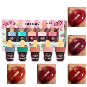 Ice Cream Lip Tint Set, 5Pcs Juicy Lasting Lip Stain, Hydrating Long-Lasting Lip Gloss, Waterproof Smudge-Proof Lip Makeup with Cute Ice Cream Design