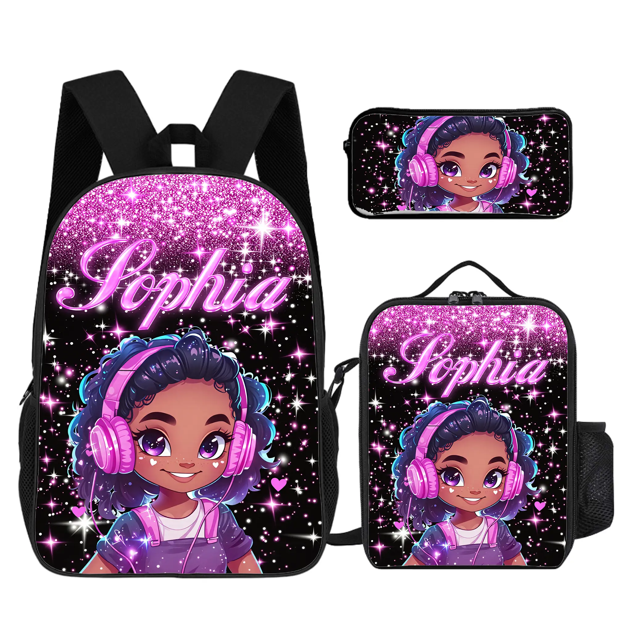 3Pcs Afro Girl Princess Backpack Set, Custom Name Customizable Backpack Designed For Black Girls. Durable Large Capacity School Bag For Preschool & Elementary Students.   # TikTokMadeMeBuyIt # BlackGirlSchoolBackpack # PersonalizedPrincessB
