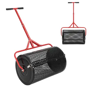 Compost Spreader, 24 Inch Peat Moss Spreader with Handle, 3 Heights Adjustable, Powder Coated Metal Mesh Top Dressing Spreader for Lawn, Planting Seeding