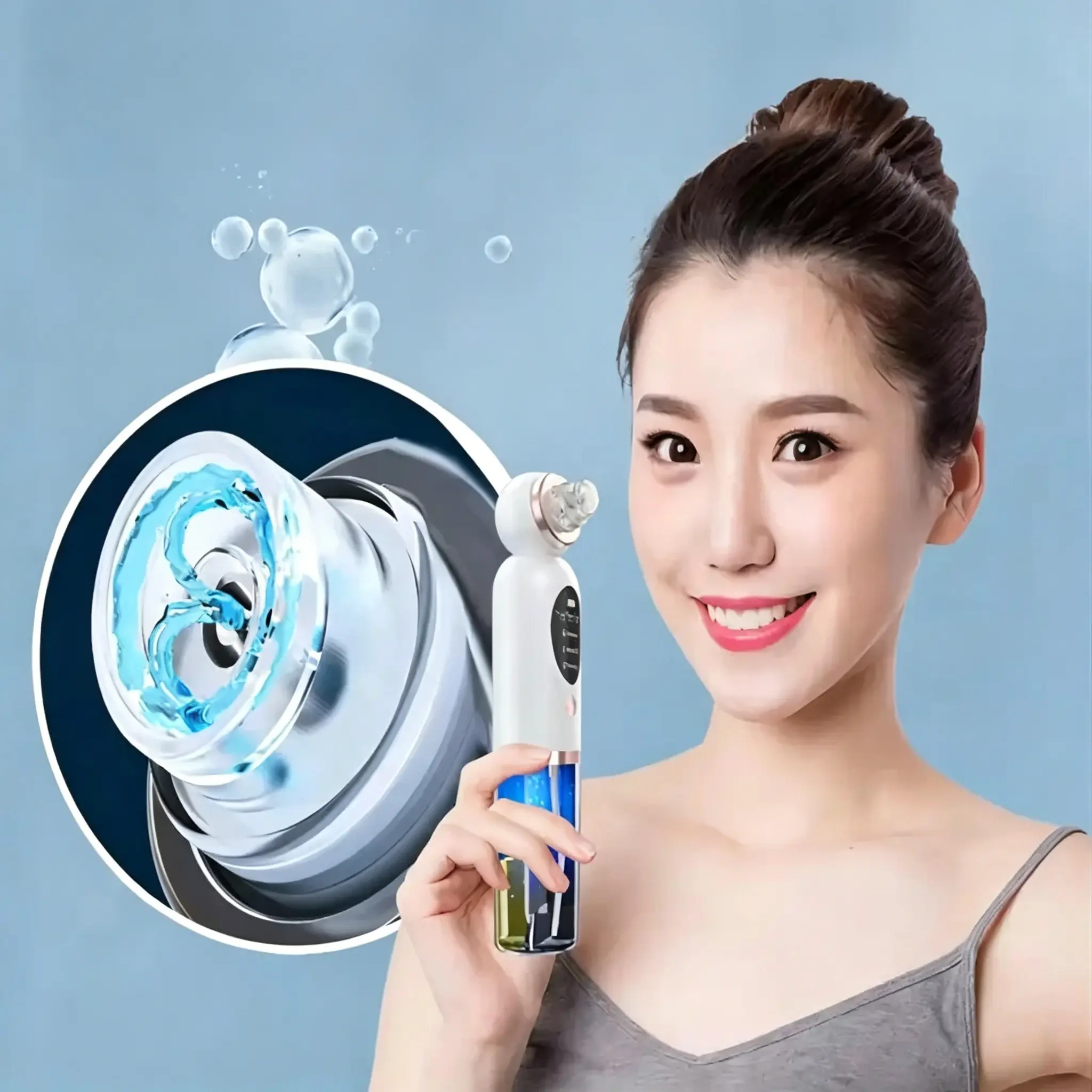 Water Circulation Hydra Pore Vacuum Cleaner, 5 Interchangeable Tips, 3 Suction Levels, Wet Suction Exfoliator for All Skin Types, Blackhead Remover Vacuum