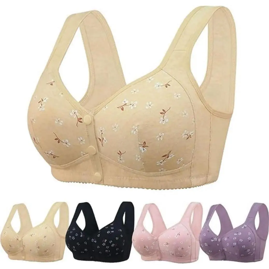 Women's Daisy Buckle Front-Closure Bra for Senior Women - Plump-Support, Breathable, Comfy, No Underwire, Wireless Snap-Closing Underwear, Fabric, Soft, Bras For Women
