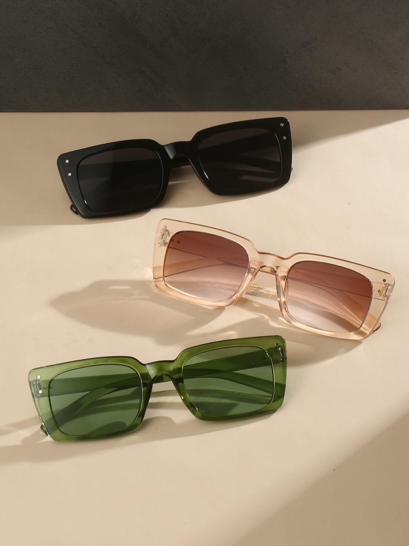 Unisex Vintage Square Frame Sunglasses, Classic Shades, Plastic Sunglasses, 3 Pairs Trendy Casual Glasses Sunglasses for Everyday Use, Modern Fashionable Versatile Accessories for Driving & Travel Use, Travel Accessories