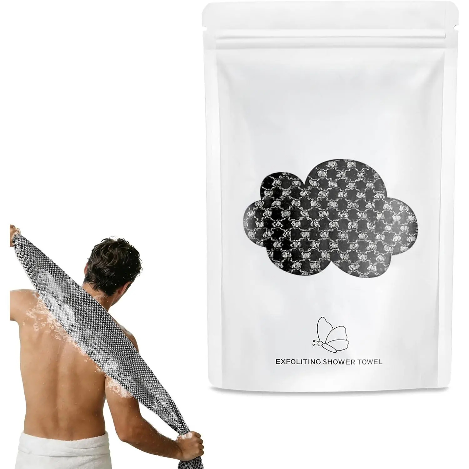 Exfoliating Shower Towel 47", Premium Scrub Wash Cloth for Body Face, 2-in-1 Exfoliating Towel-Body Scrubber for All Skin Types, Exfoliating Washcloth for Men and Woman