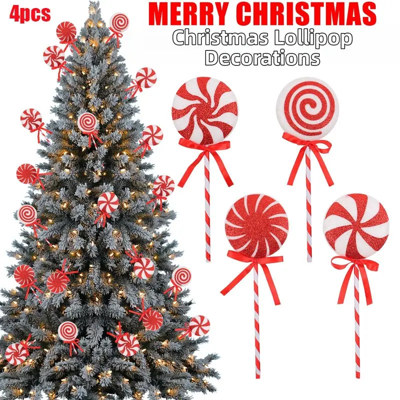 4-Pack New Colorful Christmas Lollipops Decor, Creative Holiday Large Candy Sticks, Christmas Tree Decoration Props, 21x7.5cm