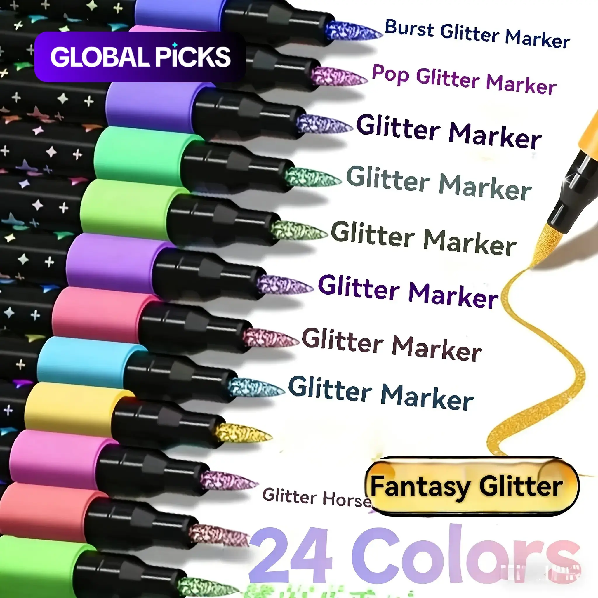 24 or 48 Dual-Ended Glitter Marker Pens, Quick-Dry Gel Ink Art Markers with Fine Tip, Aesthetic Pens, Ideal for Scrapbooking, Card Making & Journaling #GLOBAL PICKS