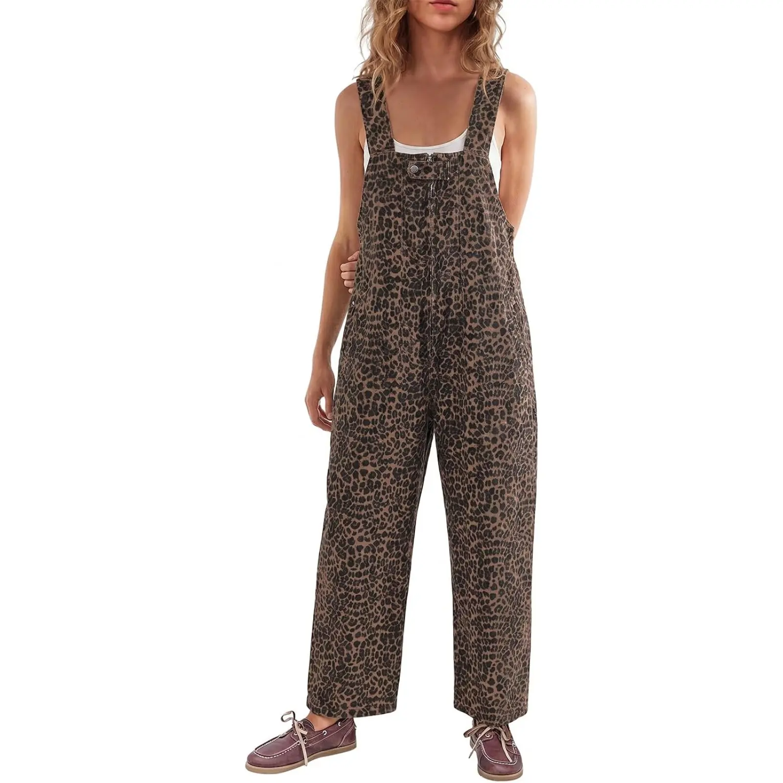 Cicy Bell Womens Casual Denim Bib Overalls Wide Leg Sleeveless Zipper Loose Jean Pants Jumpsuits with Pockets