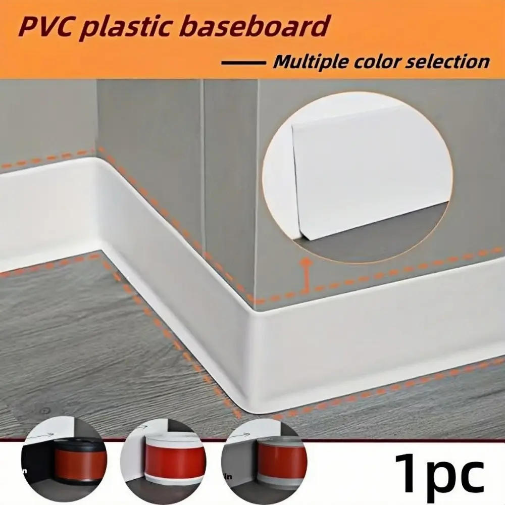 Self-Adhesive PVC Baseboard Decor, Interior Decor, Wall Decoration, Interior Walls, Interior Moulding Trim, Flexible 8cm Soft PVC Skirting Board, Baseboard Molding Viny, Corner Protector, Reusable Wall Edges Trim, Easy Installation, White, Black Options