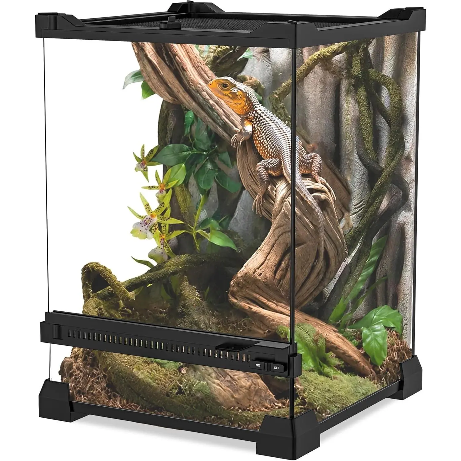 Reptile Terrarium 8"x8"x12" Mini, Front-Opening Glass Tank with Mesh Lid & Lock, 360° Glass Enclosure for Small Reptiles, Frogs, Tarantulas, Jumping Spiders & Geckos