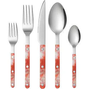 Khen 20-Piece Cutlery Set with Dinner Knives, Forks, Spoons, Salad Forks & Teaspoons – Durable and Dishwasher Safe Utensil Set for Home, Kitchen, Weddings & Occasions - Blush Storm Pattern Handle